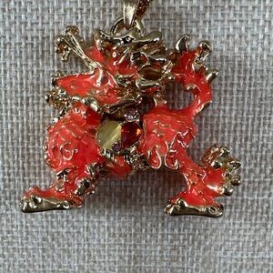 Betsey Johnson Orange  Lucky Dragon Necklace Pendant with Crystals